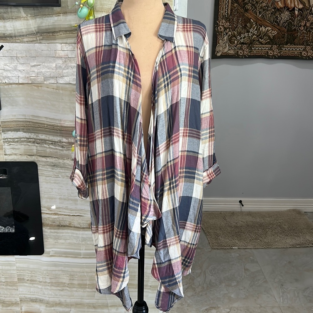 Naturals Reflections Women’s Open Plaid Cardigan with Back Lacing. Size XL (909)